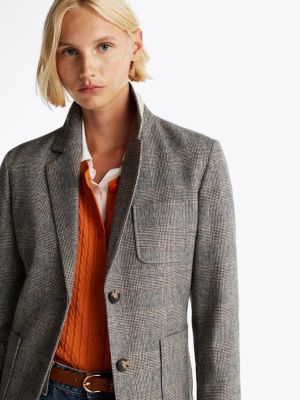 grau einreihiger, karierter relaxed fit blazer für damen - tommy hilfiger