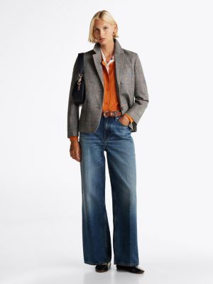 grau einreihiger, karierter relaxed fit blazer für damen - tommy hilfiger