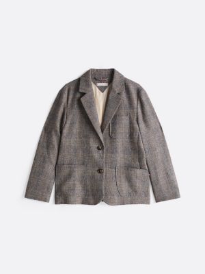 grau einreihiger, karierter relaxed fit blazer für damen - tommy hilfiger