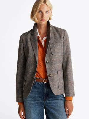 grey check single breasted relaxed fit blazer for women tommy hilfiger