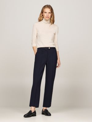 blue pressed slim straight leg trousers for women tommy hilfiger