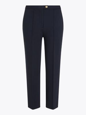 blue pressed slim straight leg trousers for women tommy hilfiger