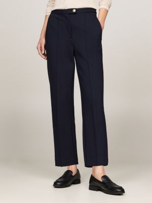 blue pressed slim straight leg trousers for women tommy hilfiger