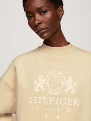 sweat décontracté à logo brodé beige pour femmes tommy hilfiger