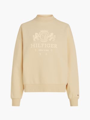 sweat décontracté à logo brodé beige pour femmes tommy hilfiger