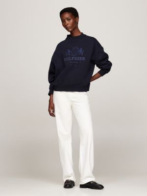 felpa relaxed fit con logo ricamato blu da donne tommy hilfiger