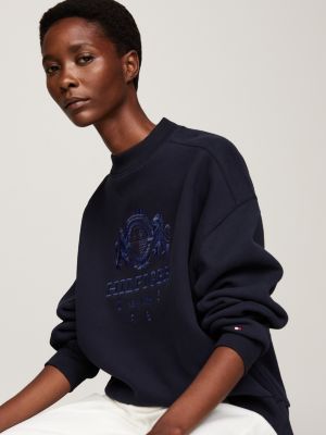 blau relaxed fit sweatshirt mit logo-stickerei für damen - tommy hilfiger