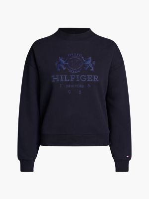 felpa relaxed fit con logo ricamato blu da donne tommy hilfiger