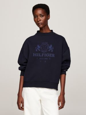 blau relaxed fit sweatshirt mit logo-stickerei für damen - tommy hilfiger