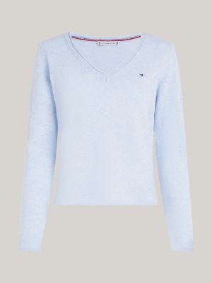 blauw wollen trui met v-hals voor dames - tommy hilfiger