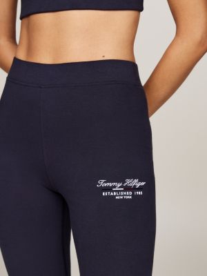 leggings a vita media con logo blu da donne tommy hilfiger