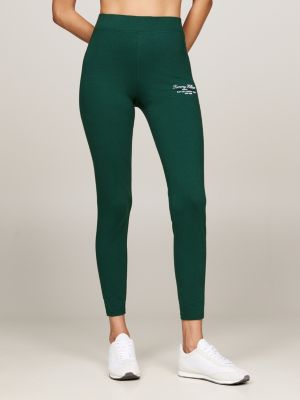 grün sport leggings mit mittelhohem bund für damen - tommy hilfiger