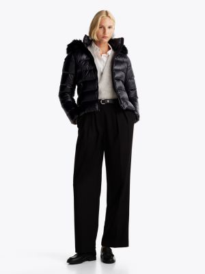 black faux fur trim down jacket for women tommy hilfiger