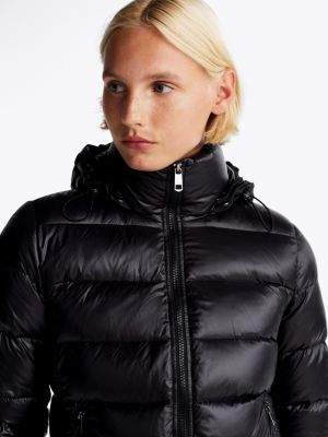 schwarz daunenjacke mit kunstpelz-besatz für damen - tommy hilfiger