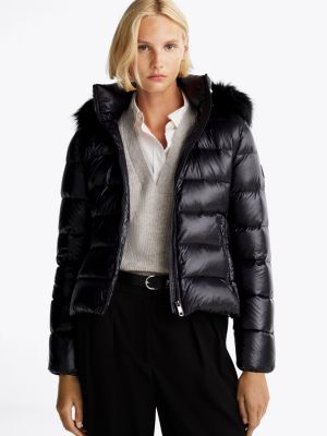 chaqueta de plumón con ribete sintético black de mujeres tommy hilfiger