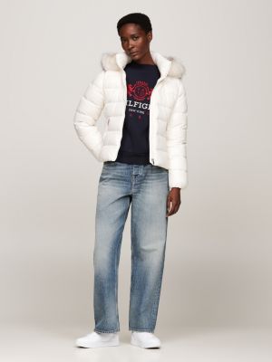 Doudoune a bordure en fausse fourrure Blanc Tommy Hilfiger