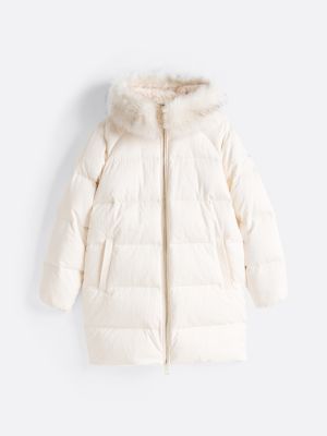 white shimmer finish down coat for women tommy hilfiger