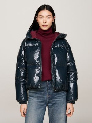 grey wasserabweisende glänzende daunenjacke für damen - tommy hilfiger