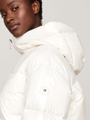 white glossy water repellent down jacket for women tommy hilfiger