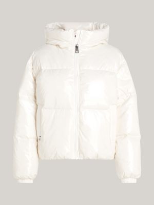 white glossy water repellent down jacket for women tommy hilfiger