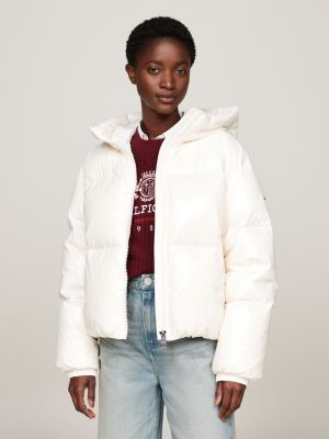 white wasserabweisende glänzende daunenjacke für damen - tommy hilfiger