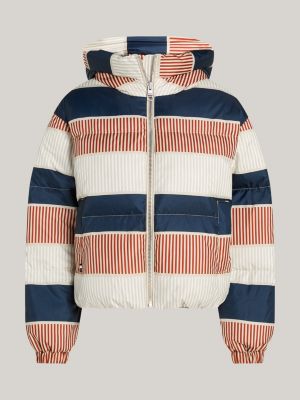 weiß puffer-jacke mit tommy-print für damen - tommy hilfiger