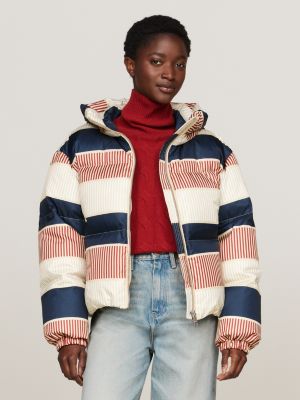 weiß puffer-jacke mit tommy-print für damen - tommy hilfiger