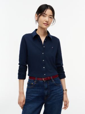 camicia 1985 slim fit in piqué blue da donne tommy hilfiger