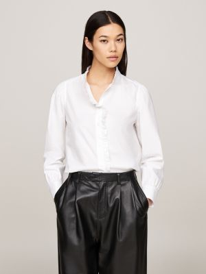 white ruffle mock turtleneck regular fit shirt for women tommy hilfiger