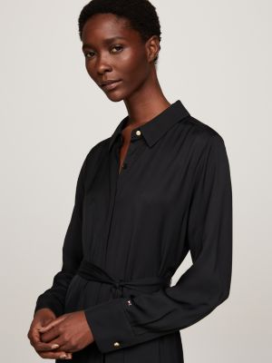 robe chemise midi ceinturée noir pour femmes tommy hilfiger