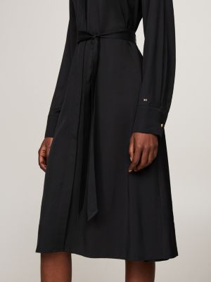 schwarz midi-hemdkleid mit bindeband für damen - tommy hilfiger