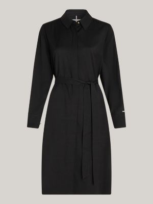 schwarz midi-hemdkleid mit bindeband für damen - tommy hilfiger