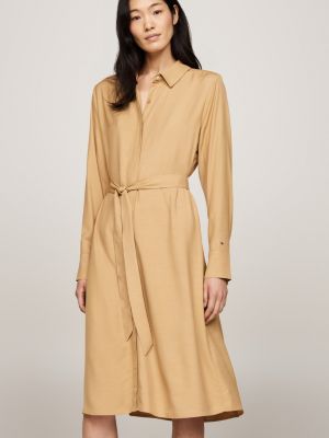 khaki belted midi shirt dress for women tommy hilfiger