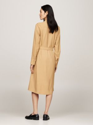 khaki midi-hemdkleid mit bindeband für damen - tommy hilfiger