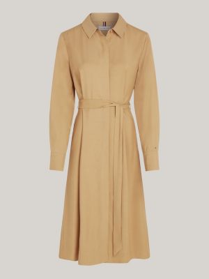 khaki belted midi shirt dress for women tommy hilfiger