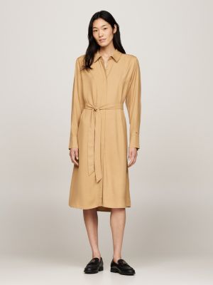 robe chemise midi ceinturée kaki pour femmes tommy hilfiger