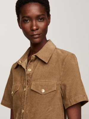 Corduroy Short Sleeve Mini Shirt Dress Brown Tommy Hilfiger