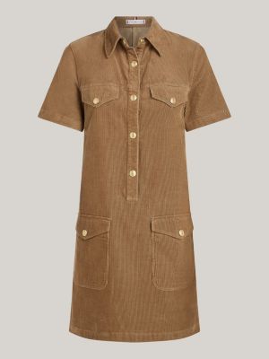 brown corduroy short sleeve mini shirt dress for women tommy hilfiger