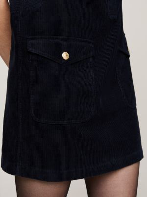 blauw corduroy mini-overhemdjurk met korte mouwen voor dames - tommy hilfiger