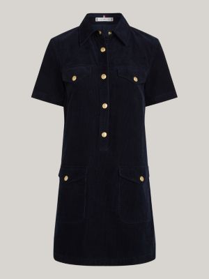 blue corduroy short sleeve mini shirt dress for women tommy hilfiger