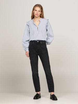 blau relaxed fit bluse mit rüschen für damen - tommy hilfiger