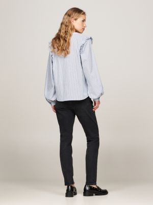 blue ruffle relaxed blouse for women tommy hilfiger