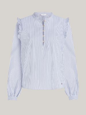 blau relaxed fit bluse mit rüschen für damen - tommy hilfiger