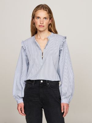 blue ruffle relaxed blouse for women tommy hilfiger