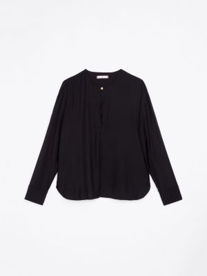 zwart relaxed fit blouse met embleemknoop voor dames - tommy hilfiger