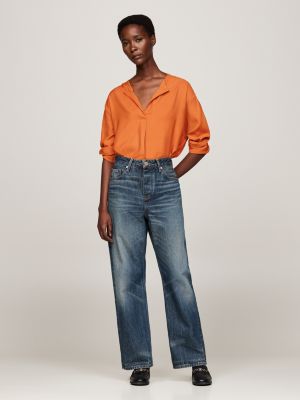orange relaxed fit bluse mit geprägtem knopf für damen - tommy hilfiger