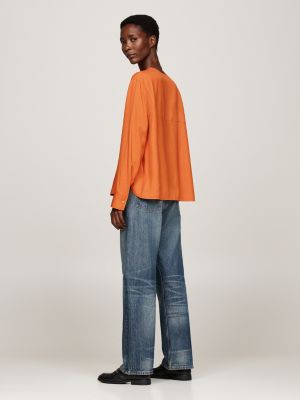 orange relaxed fit bluse mit geprägtem knopf für damen - tommy hilfiger