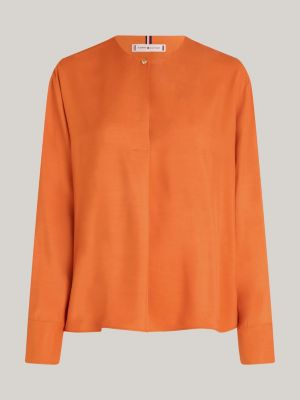 orange embossed button relaxed blouse for women tommy hilfiger