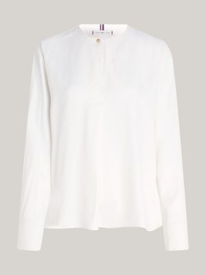 blusa relaxed fit con bottone iconico bianco da donne tommy hilfiger