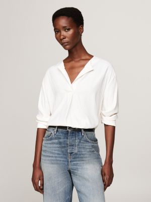 white embossed button relaxed blouse for women tommy hilfiger